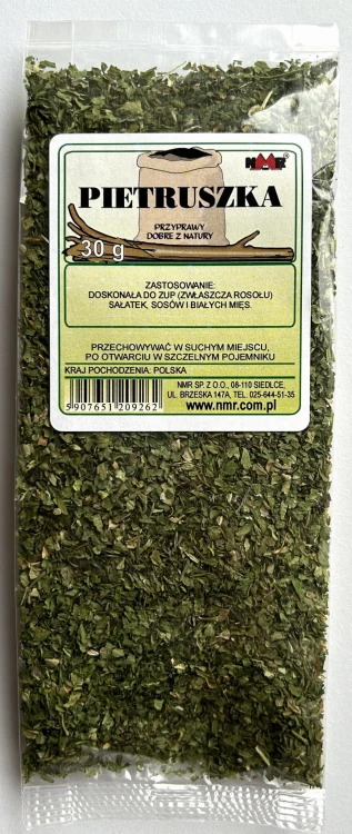 Pietruszka, łączona z innymi ziołami jak koperek, lub estragon, tworzy popularne mieszanki ziół, które nadają daniom wyjątkowy aromat i smak. Świetnie komponuje się z zupami, sałatkami i  daniami mięsnymi.  Pakowana w torebki 30g i słoiki 150 g.